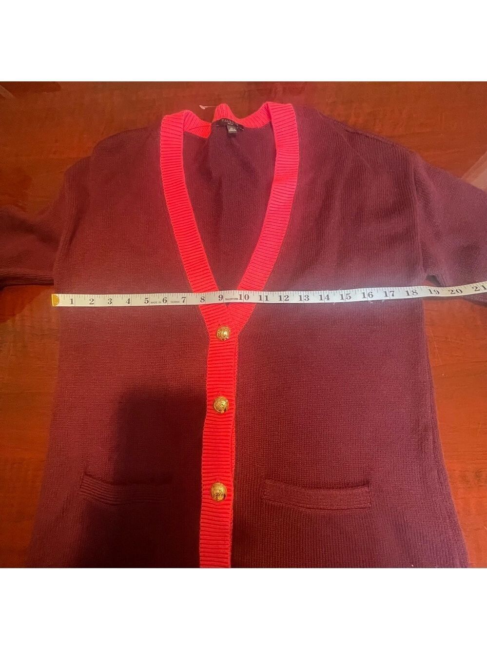 New Talbots V-Neck Tipped Cotton Burgundy Grandpa Cardigan Boyfriend Sweater MP - Picture 9 of 13